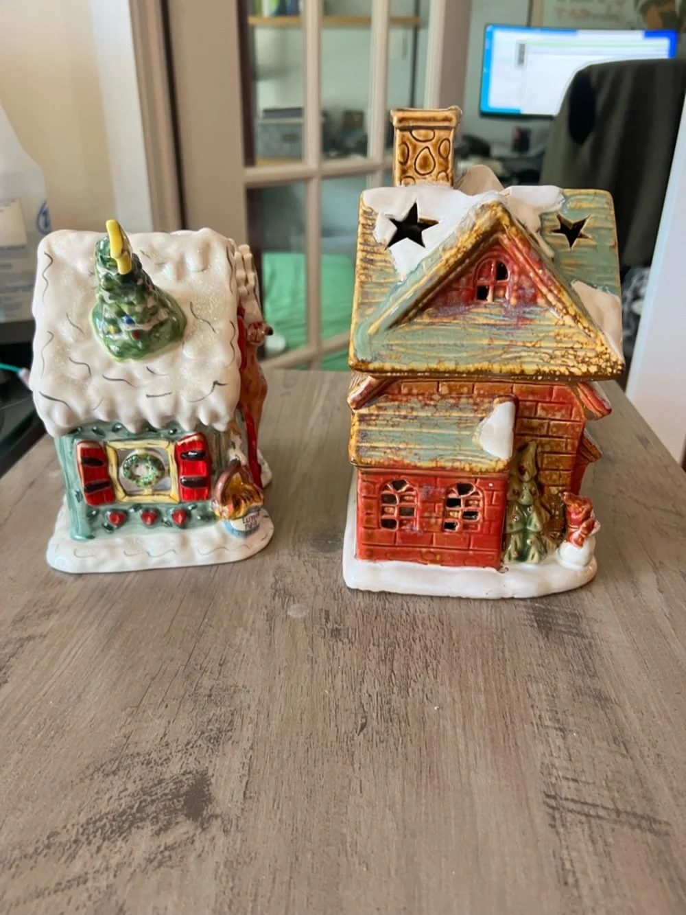 Festive Ceramic Holiday Village Houses  tea light via Unbranded, Red & Green
